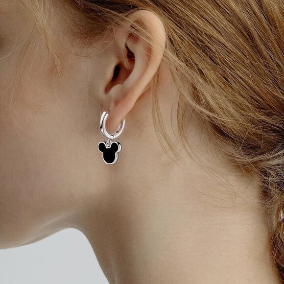 Black Silver Mouse Hoop Earrings for Women Dangle Nightout Jewelry Gift - Picture 5 of 6